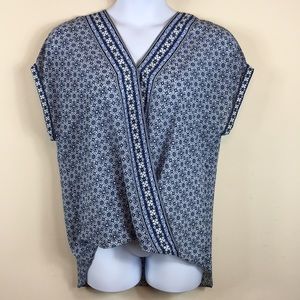 Max Studio Blue Floral Surplice V Neck Size XL